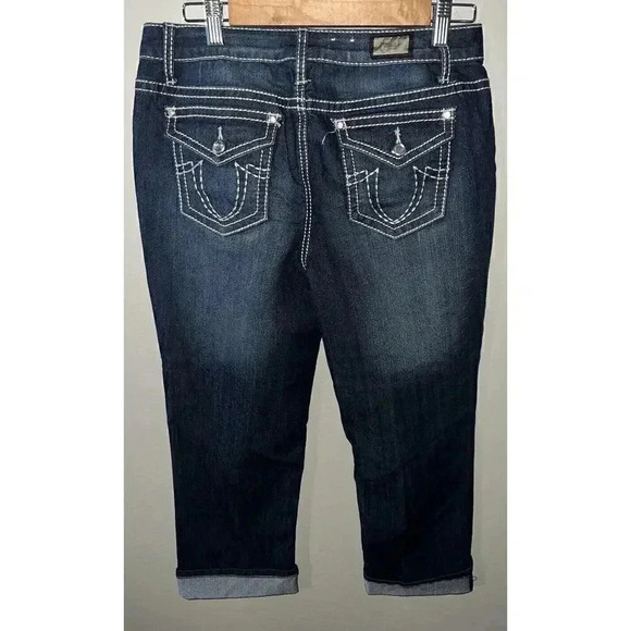 Earl Jeans Jeweled Cuffed Capris Women Size 10 Studded Denim Jean Capri Pants - Picture 2 of 6